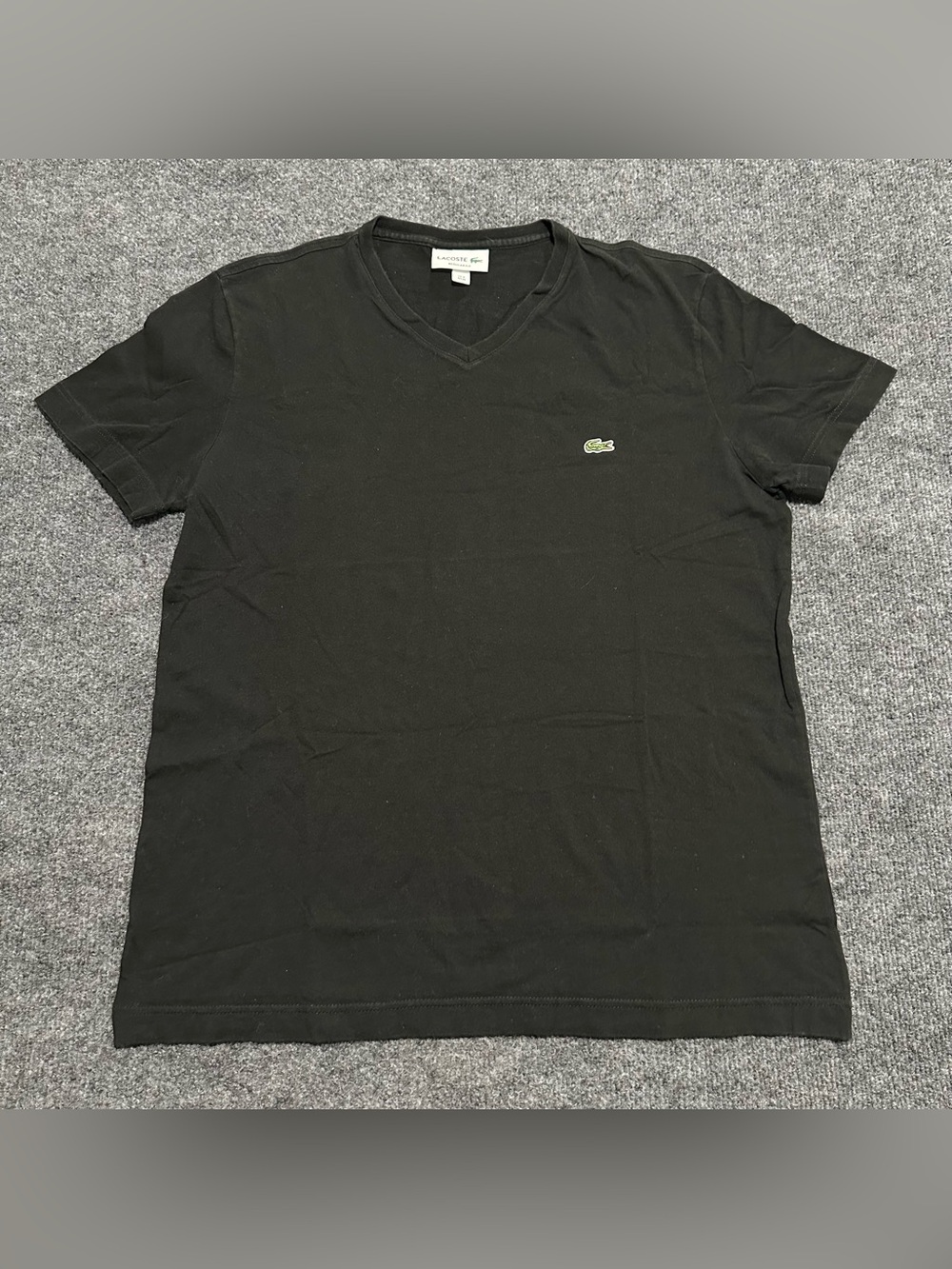 Lacoste Men's Black V-Neck Tee with Green Crocodile Logo